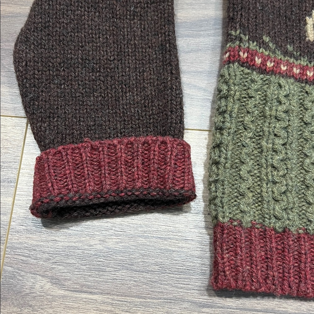 GH Bass Vintage Wool Button Up Sweater Cardigan Deer Tree Burgundy/Brown Medium - Picture 7 of 13